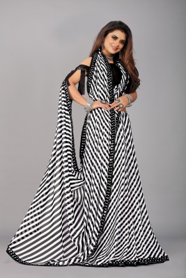 LIMTD Printed, Striped Leheria Georgette Saree(Black)