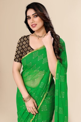 Prutha Fashions Printed Bollywood Chiffon Saree(Green)