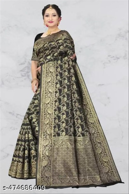 MOTISARIYA FASHION Self Design Banarasi Jacquard Saree(Black)