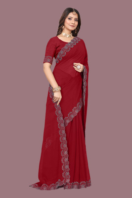 rudraCreation Self Design Mysore Georgette Saree(Maroon)