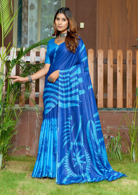 Divastri Blocked Printed, Printed Chanderi Cotton Blend Saree(Blue)