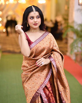 Garbguru Woven Mekhela Chador Pure Silk Saree(Multicolor)