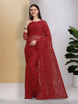 Suali Embellished Bollywood Net Saree(Maroon)