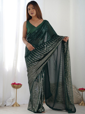 Divastri Embellished Bollywood Georgette Saree(Green)