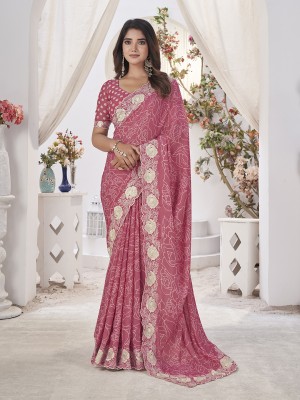 RekhaManiyar Printed Bollywood Georgette Saree(Pink)