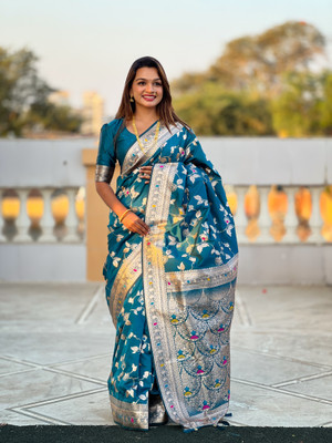 RUPAL CREATION Woven Bollywood Silk Blend Saree(Dark Blue)
