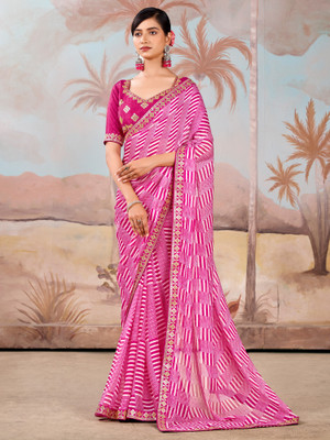 Sareemall Embroidered Bollywood Chiffon Saree(Pink)