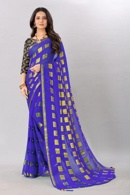 Aardiva Woven, Embellished Bollywood Chiffon Saree(Blue)