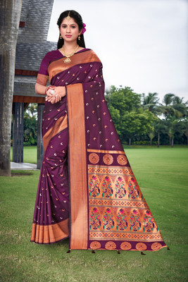 Rinkoo fashion Printed Chanderi Silk Blend Saree(Maroon)