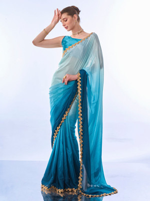 SumukhFashion Self Design Bollywood Chiffon Saree(Light Blue)