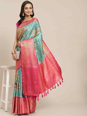 Tasrika Printed Banarasi Art Silk Saree(Light Blue)