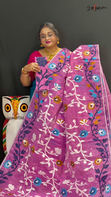 SP Boutique Embroidered Jamdani Cotton Silk Saree(Pink)