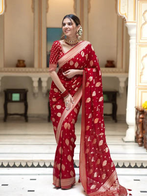 SHREE HARI FAB Woven Banarasi Art Silk Saree(Red)
