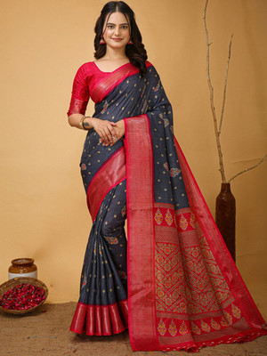 Anouk Rustic Printed Chinnalapattu Silk Blend Saree(Grey)