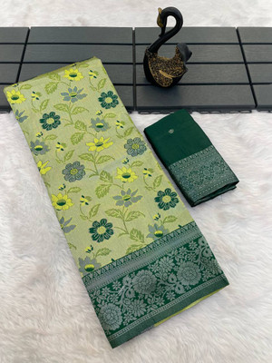 GATISHVAM TEXTILE Floral Print, Woven Banarasi Art Silk Saree(Light Green)
