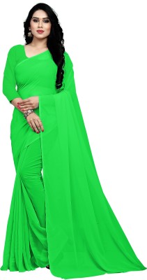 stylescope Solid/Plain Bollywood Georgette Saree(Green)