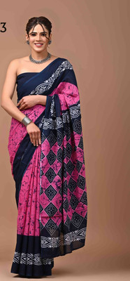 Mal mal cotton Printed Daily Wear Pure Cotton Saree(Multicolor)