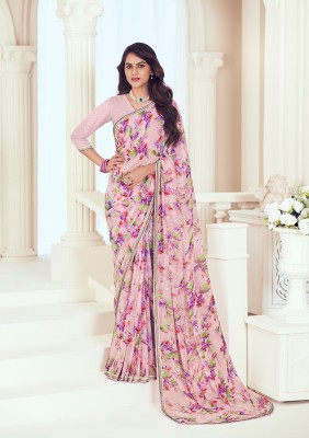 Laxmipati Sarees Floral Print Bollywood Georgette Saree(Pink)