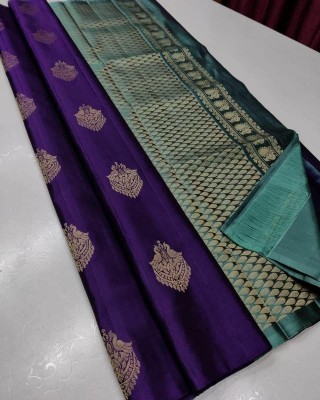 AVANTIKA FASHION Woven Kanjivaram Pure Silk, Art Silk Saree(Purple, Light Green)