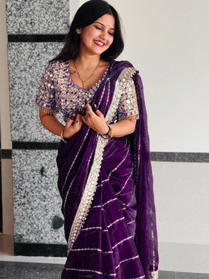 jashvicreation Embroidered, Embellished Bollywood Art Silk Saree(Purple)