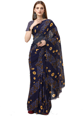 VRAJRAJ SAREES Printed Mysore Georgette Saree(Dark Blue)