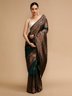 House of Pataudi Woven Banarasi Silk Blend Saree(Green)