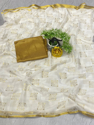 VINIT ENTERPRISE Embellished Daily Wear Chiffon Saree(White)