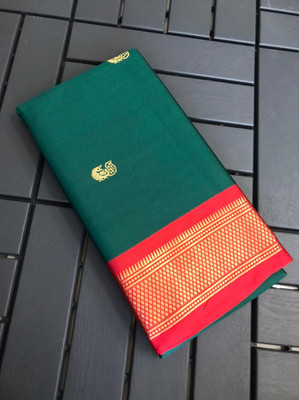 EBAAD TEXTILE Woven Paithani Cotton Silk Saree(Dark Green, Red)