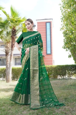 KOTHARI SBT Embellished Bandhani Organza Saree(Green)