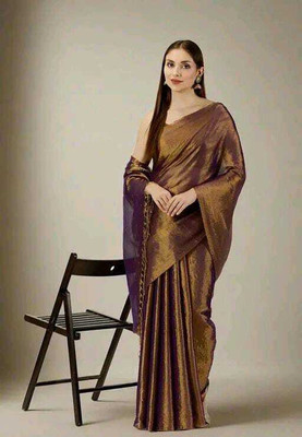 Maatarasaree Solid/Plain Handloom Handloom Tissue Saree(Brown)