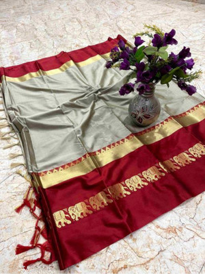 Mortal Textile Printed Handloom Cotton Silk Saree(Brown)
