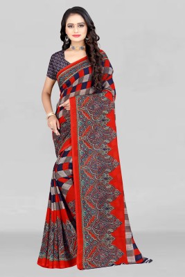 Leelavati Floral Print Bollywood Georgette Saree(Red)