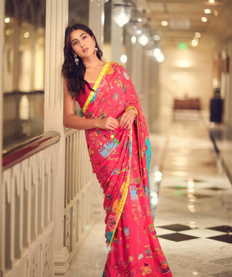 MAHADEV DESIGN Digital Print Bollywood Georgette Saree(Pink)