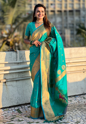 SUDIPTA Woven, Self Design Paithani Pure Silk Saree(Light Green)