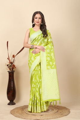 J6 Designers Woven Banarasi Art Silk, Jacquard Saree(Light Green)