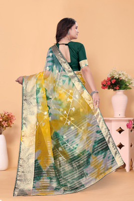 Aarunika LGF Dyed, Woven Bollywood Organza Saree(Multicolor)