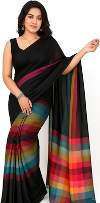 Tapan Textiles Striped Bollywood Cotton Silk Saree(Black)