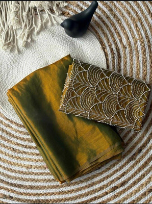VANISWA Solid/Plain, Embroidered Bollywood Jimmy choo Saree(Gold)
