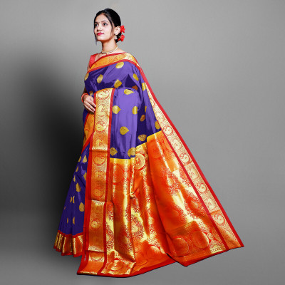 Spewim Woven Paithani Art Silk Saree(Dark Blue)