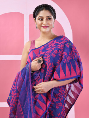 TANTLOOM Woven Jamdani Pure Cotton Saree(Purple)
