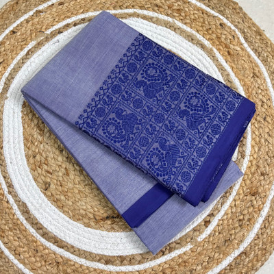 PK TRENDY COLLECTIONS Embellished, Woven, Self Design Chettinadu Handloom Pure Cotton Saree(Blue)