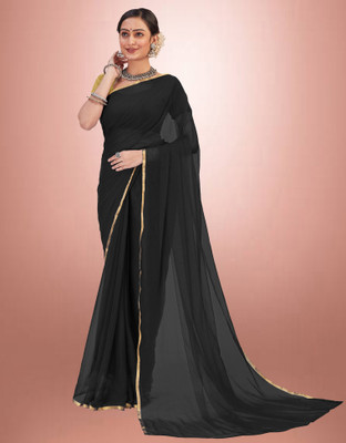 mamtasaree Printed Daily Wear Organza, Silk Blend Saree(Black)
