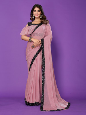 miracletex Embellished Daily Wear Lycra Blend Saree(Pink)