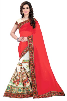 Arriva Fab Self Design, Embroidered Bollywood Georgette Saree(Pink, Beige)