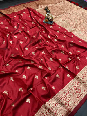 hitesh pahuja Woven, Floral Print Banarasi Pure Silk Saree(Red)