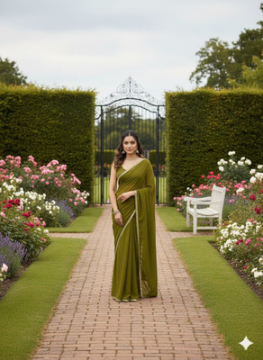 Albira Creation Solid/Plain Bollywood Georgette Saree(Dark Green)