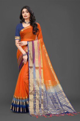 Aarunika SST Solid/Plain Bollywood Organza Saree(Orange)