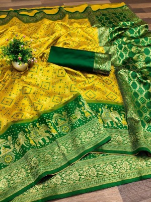 VISVASTA Temple Border Kanjivaram Jacquard, Cotton Silk Saree(Yellow)