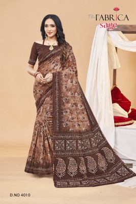 Senka Digital Print Bollywood Cotton Blend Saree(Brown)