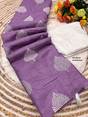 sadika Embellished, Printed Daily Wear Silk Blend Saree(Purple)